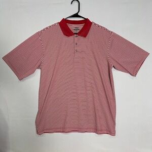 Pebble Beach Performance Men's L Red White Striped‎ Polo Shirt